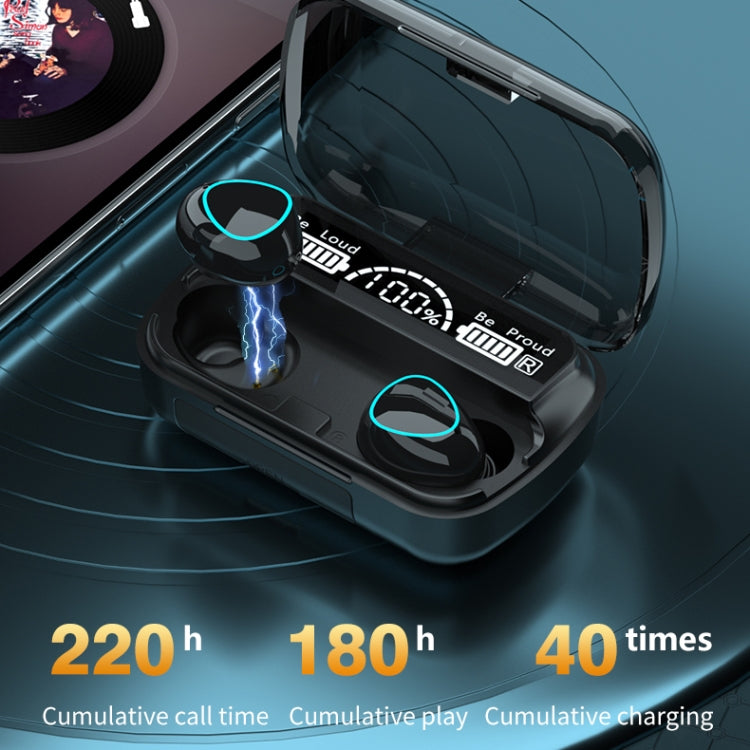 M10 Bluetooth 5.1 TWS Kabellose Bluetooth-Kopfhörer mit Digitalanzeige und Ladebox, Unterstützung für Touch & Siri & Akkuanzeige, M10 Schwarz, M10 Grün
