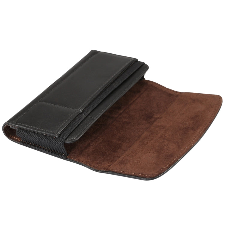 Lambskin Elastic Band Men 4.8 Inch Mobile Phone Universal Hanging Waist Leather Case with Card Slot