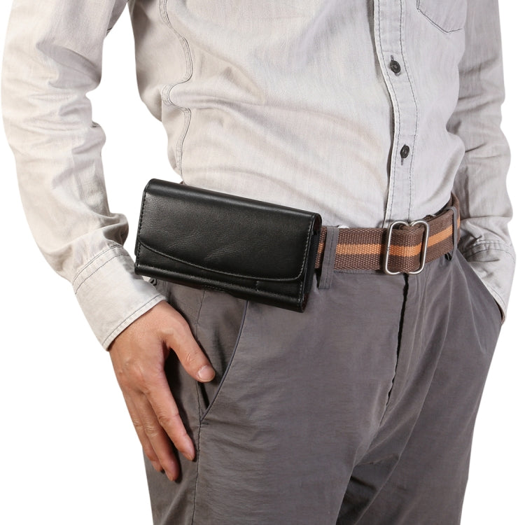 Lambskin Elastic Band Men 4.8 Inch Mobile Phone Universal Hanging Waist Leather Case with Card Slot