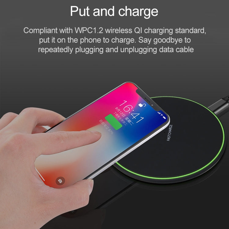 KD-1 Ultra-thin 10W Fast Charging Wireless Charger for Android Phones & iPhone, Fast Charging, Black