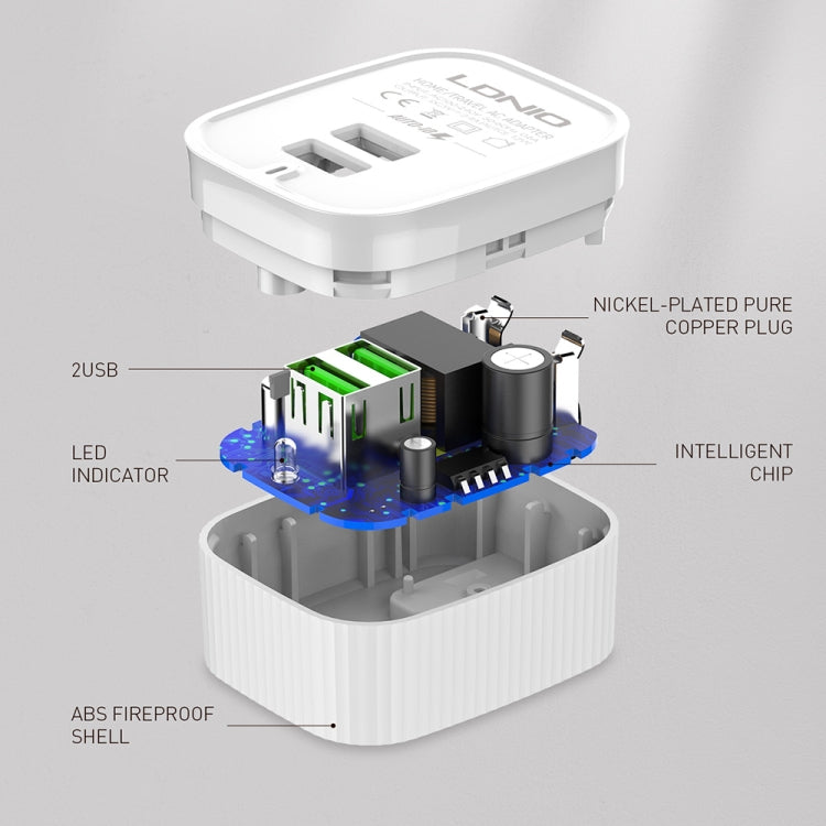 LDNIO A201 2.4A Dual USB Ladeadapter Reise-Direktlade-Handyadapter-Ladegerät mit Micro-USB-Datenkabel, Micro-USB