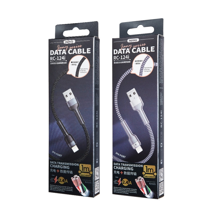 REMAX RC-124i 1m 2.4A USB auf 8-Pin Aluminiumlegierung Geflochtenes Schnelllade-Datenkabel für iPhone, iPad, 8 Pin