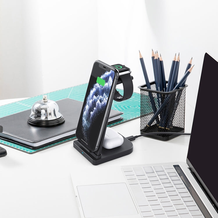 HQ-UD21 3-in-1 faltbare Multifunktions-Ladestation für Mobiltelefone, Uhren und kabelloses Laden von iPhones, Apple Watches & Airpods (Schwarz)