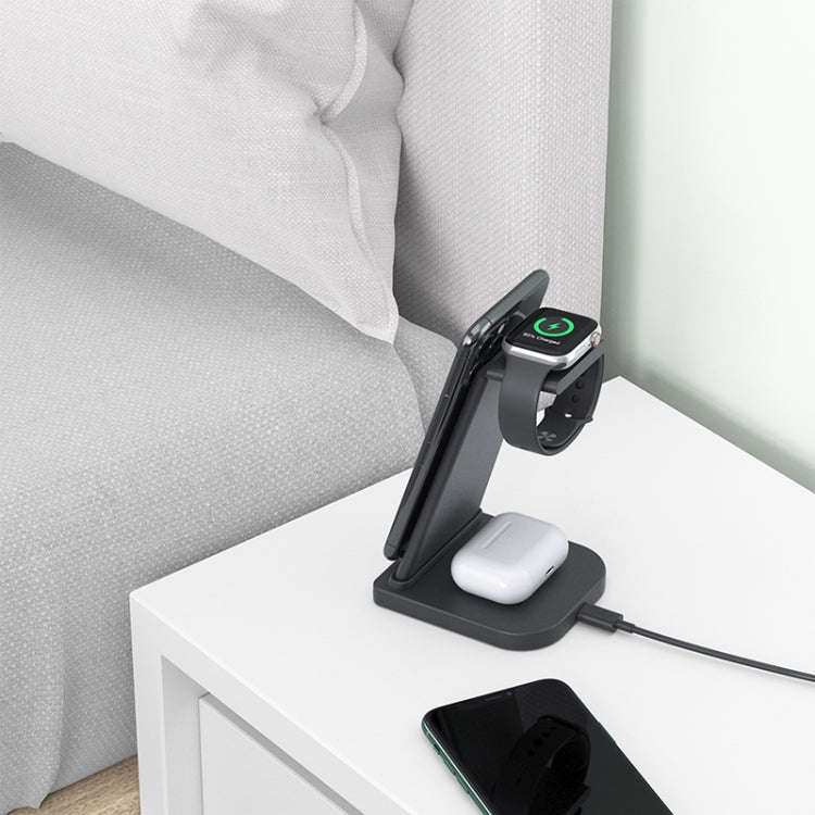 HQ-UD21 3-in-1 faltbare Multifunktions-Ladestation für Mobiltelefone, Uhren und kabelloses Laden von iPhones, Apple Watches & Airpods (Schwarz)