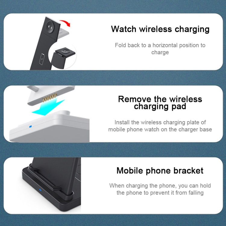 HQ-UD21 3-in-1 faltbare Multifunktions-Ladestation für Mobiltelefone, Uhren und kabelloses Laden von iPhones, Apple Watches & Airpods (Schwarz)