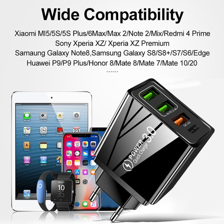 FLOVEME 210BL2008 PD20W+QC3.0+2.4A Dual USB 36W Fast Charge Mobile Phone Charger, EU Plug (Black)(Black)