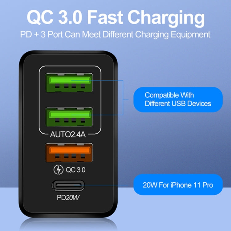FLOVEME 210BL2008 PD20W+QC3.0+2.4A Dual USB 36W Fast Charge Mobile Phone Charger, EU Plug (Black)(Black)
