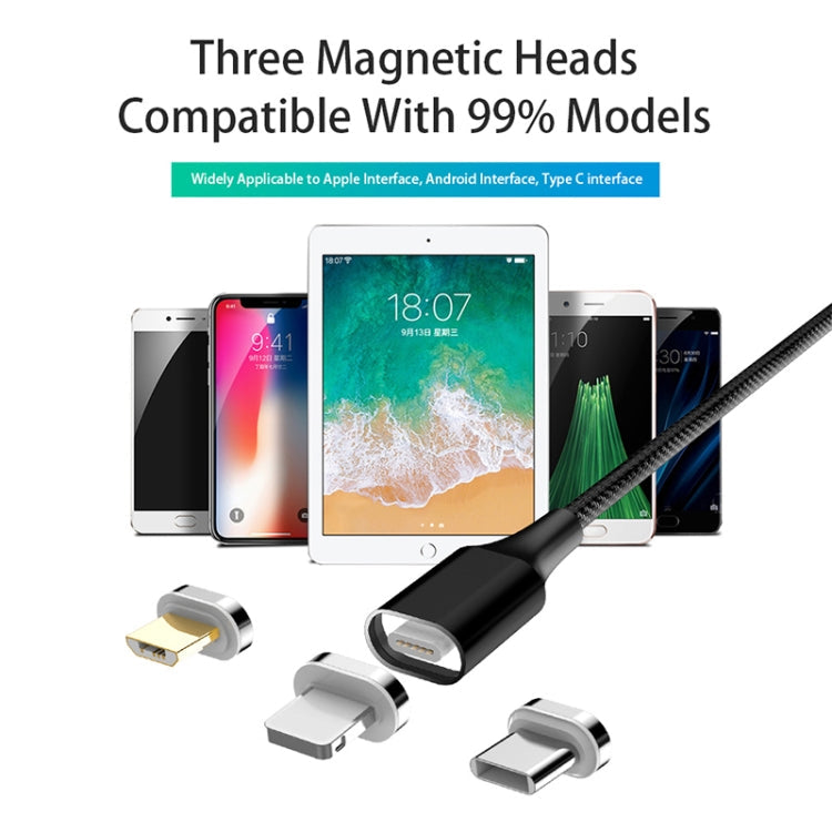 M11 3-in-1 3A USB-auf-8-Pin + Micro-USB + USB-C / Typ-C Nylon geflochtenes magnetisches Datenkabel, Kabellänge: 1m, 8 Pin + Micro USB + USB-C / Typ-C