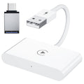 USB + USB-C / Type-C Wired to Wireless Carplay Adapter for iPhone, White Rectangle