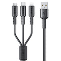 WEKOME WDC-02 Tidal Energy Series 3A USB to 8 Pin+Type-C+Micro USB 3 in 1 PVC Data Cable, Length: 1.2m (Black)