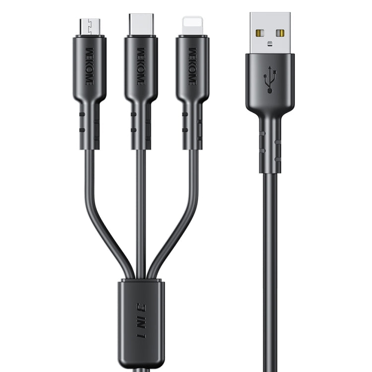 WEKOME WDC-02 Tidal Energy Series 3A USB to 8 Pin+Type-C+Micro USB 3 in 1 PVC Data Cable, Length: 1.2m (Black)