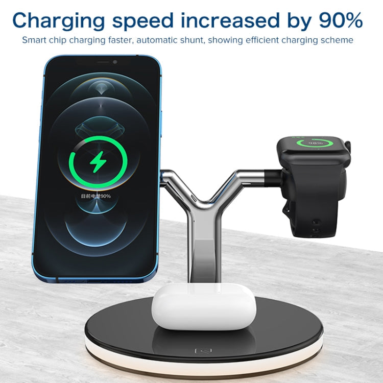 3-in-1 25W Multifunktions-Magnet-Wireless-Ladegerät für Mobiltelefone, Apple Watches und AirPods, mit farbigem LED-Licht