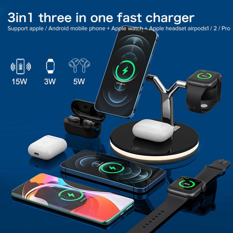 3-in-1 25W Multifunktions-Magnet-Wireless-Ladegerät für Mobiltelefone, Apple Watches und AirPods, mit farbigem LED-Licht