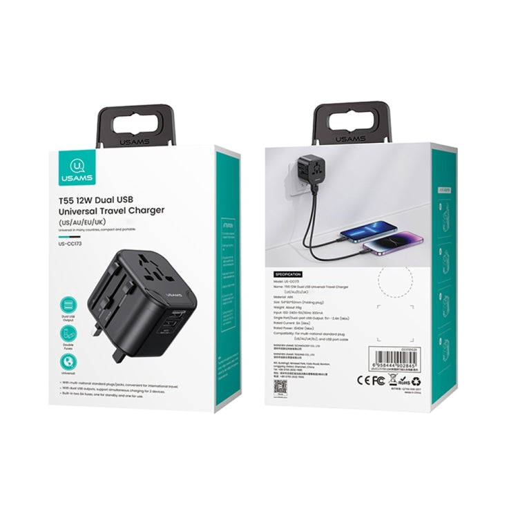 USAMS US-CC173 T55 12W Universal-Reiseladegerät mit Mehrfachstecker, US-CC173 T55