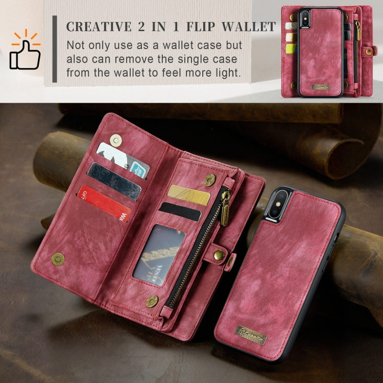 For iPhone X / XS CaseMe-008 TPU + PC Magnetic Absorption Detachable Back Cover Horizontal Flip Leather Case with Holder & Card Slots & Zipper Wallet & Photo Frame