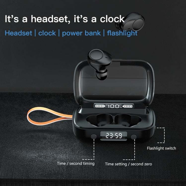 A13 TWS CVC8.0 und DSP Dual Noise Cancelling Touch Bluetooth-Kopfhörer mit Ladebox, unterstützt LED-Digitalanzeige & Uhr & Taschenlampe & HD-Anruf & Siri & Power Bank, A13