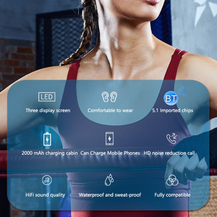 A13 TWS CVC8.0 und DSP Dual Noise Cancelling Touch Bluetooth-Kopfhörer mit Ladebox, unterstützt LED-Digitalanzeige & Uhr & Taschenlampe & HD-Anruf & Siri & Power Bank, A13