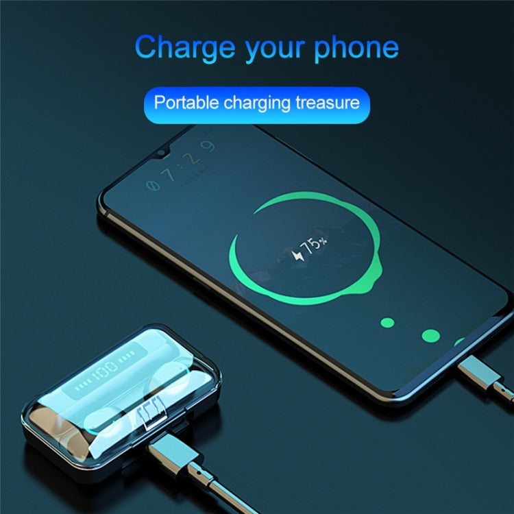 F9-9 TWS CVC8.0 Noise Cancelling Bluetooth Earphone with Charging Box, Support Touch Lighting Effect & Three-screen LED Power Display & Power Bank & Mobile Phone Holder & HD Call & Voice Assistant, F9-9 Black