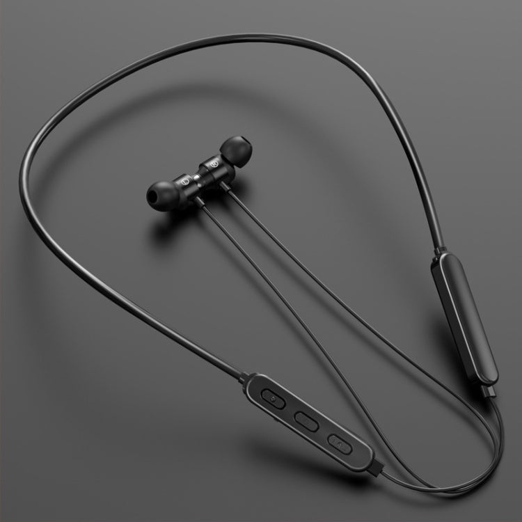 Bluetooth 5.1 Round Wire Neck-mounted Bluetooth Sports Earphone with Magnetic Function(Black)