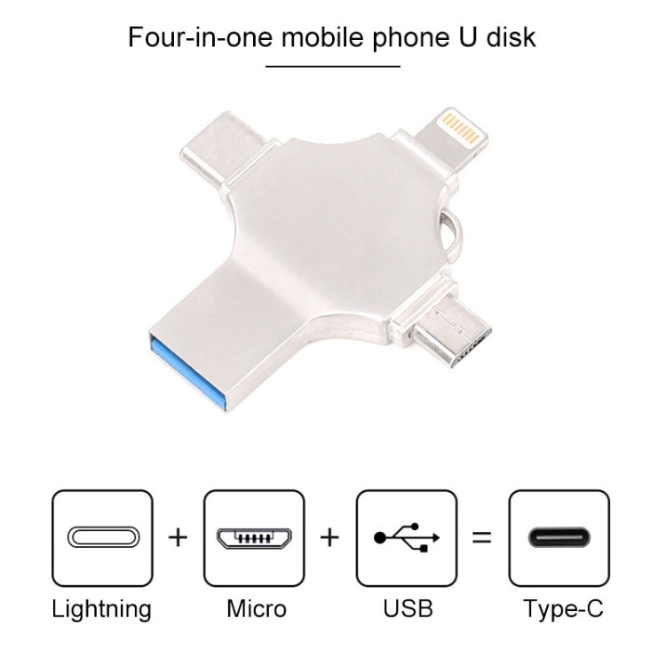 Cross 4 in 1 128GB 8 Pin + Micro USB + USB-C / Type-C + USB 3.0 Metal Flash Disk, 128GB