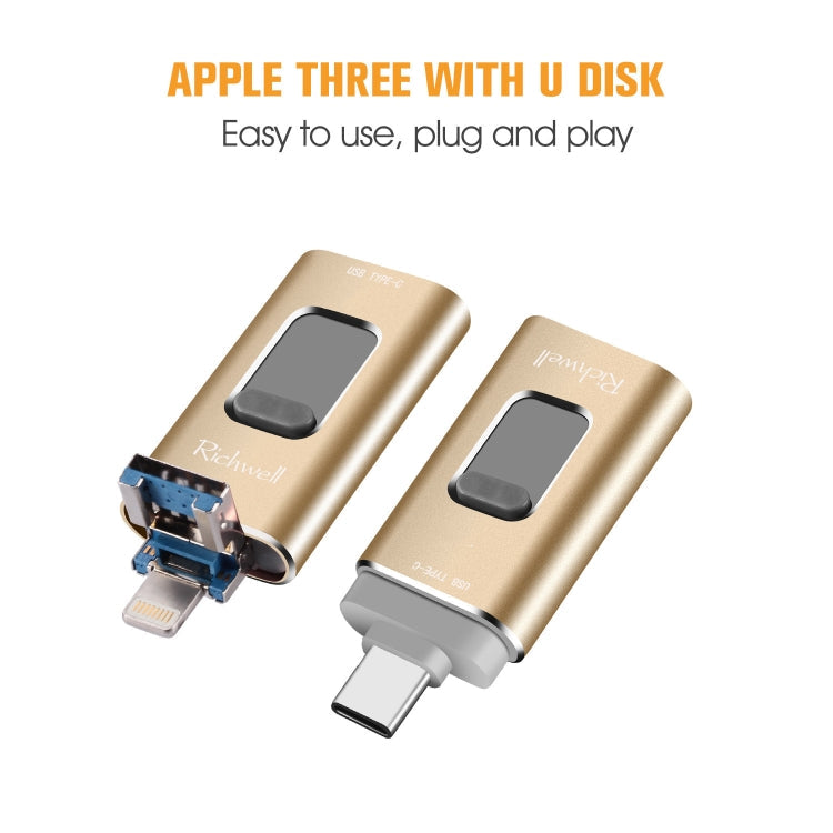 Richwell 3-in-1 128G Typ-C + 8 Pin + USB 3.0 Metall Push-Pull Flash-Disk mit OTG-Funktion