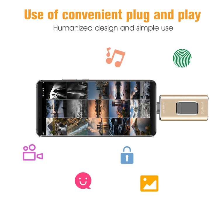 Richwell 3-in-1 128G Typ-C + 8 Pin + USB 3.0 Metall Push-Pull Flash-Disk mit OTG-Funktion
