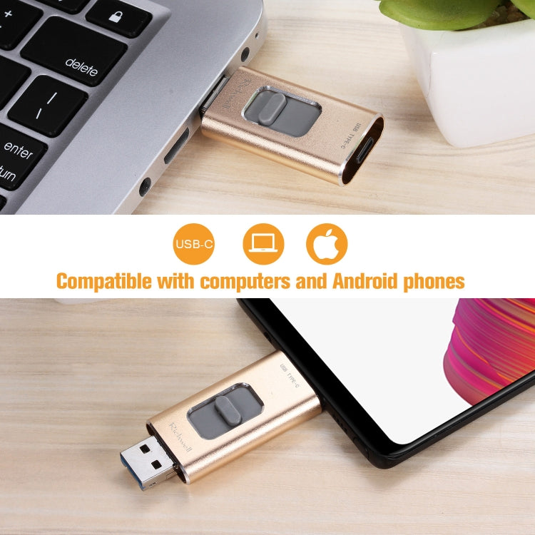 Richwell 3-in-1 128G Typ-C + 8 Pin + USB 3.0 Metall Push-Pull Flash-Disk mit OTG-Funktion