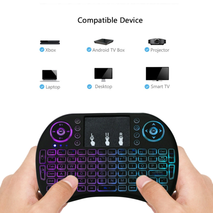 2.4GHz Mini i8 Wireless QWERTY Keyboard with Colorful Backlight & Touchpad & Multimedia Control for PC, Android TV BOX, X-BOX Player, Smartphones
