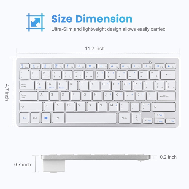 WB-8022 Ultradünne kabellose Bluetooth-Tastatur, portugiesische Tastenbelegung, portugiesische Tastenbelegung