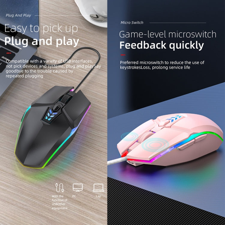 S700 Colorful Light USB Wired Office Gaming Mouse (Black)