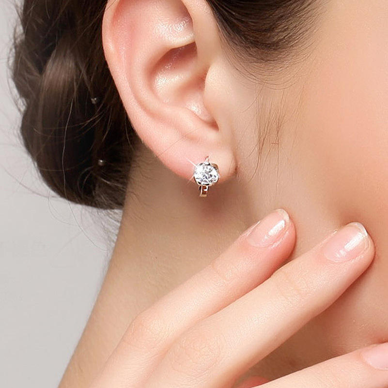 Sterling Silver Huggie Hoop Earrings with CZ Stones