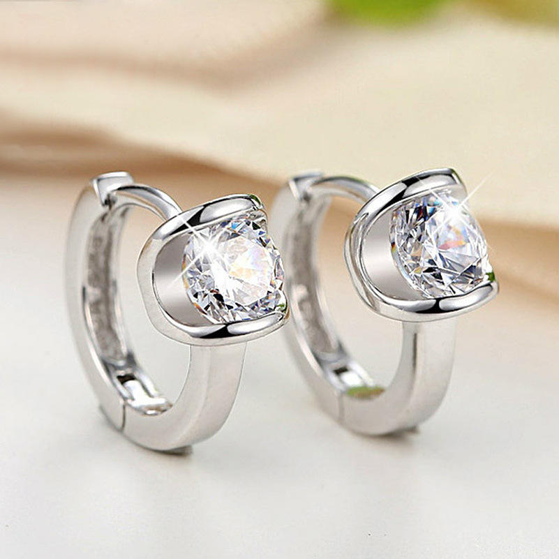 Sterling Silver Huggie Hoop Earrings with CZ Stones