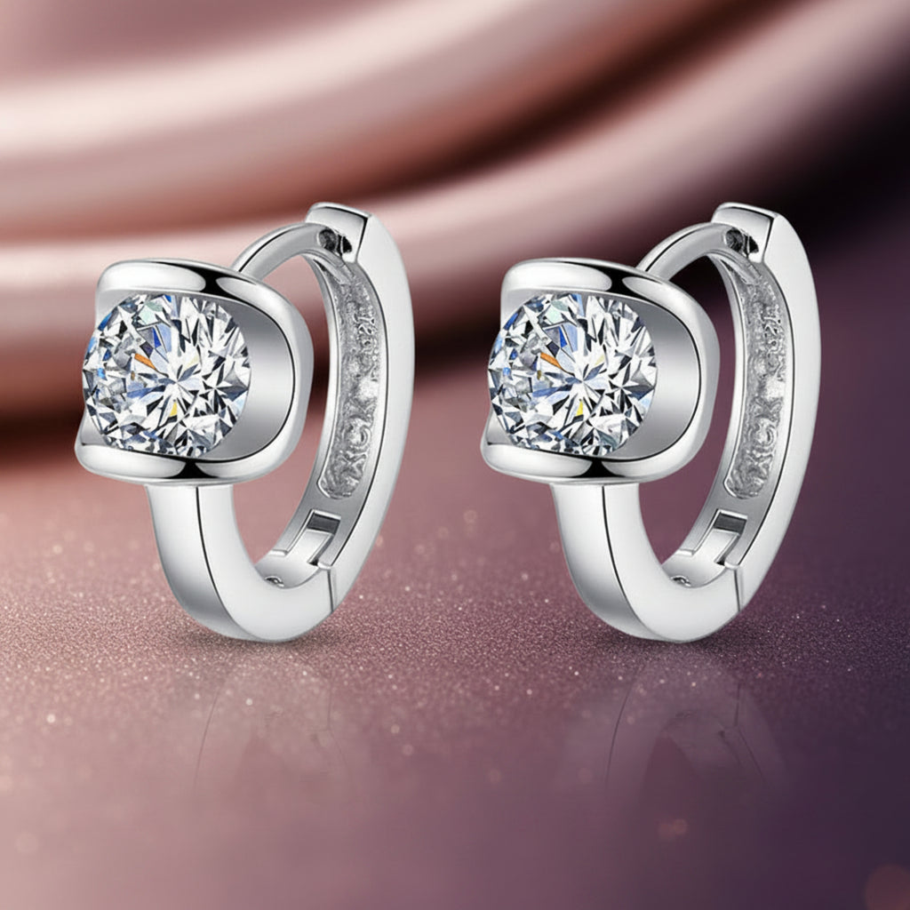 Sterling Silver Huggie Hoop Earrings with CZ Stones