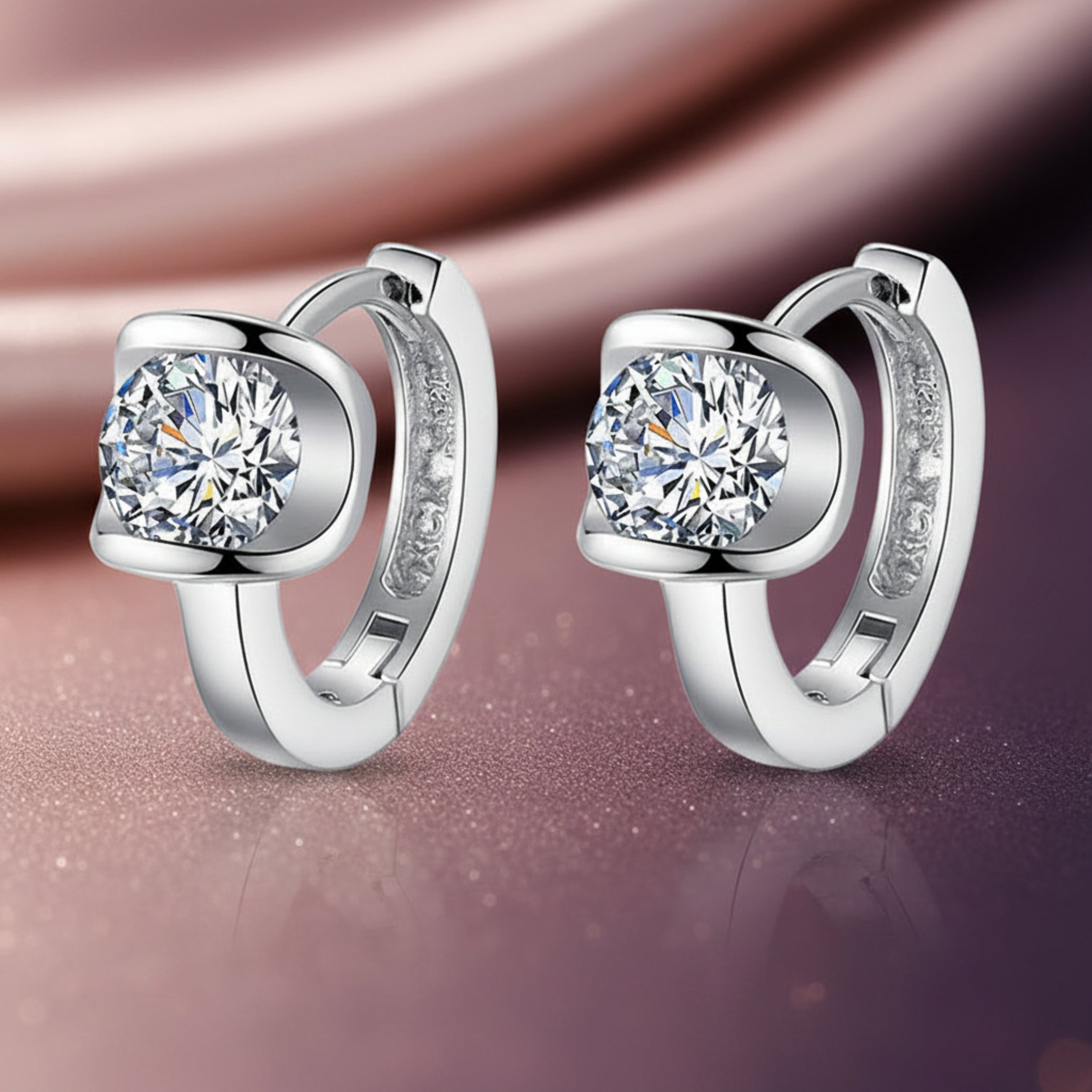 Sterling Silver Huggie Hoop Earrings with CZ Stones