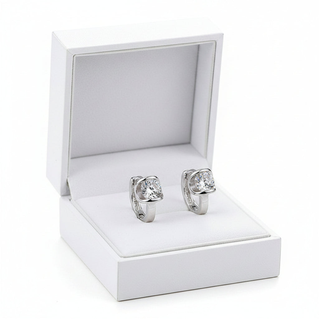 Sterling Silver Huggie Hoop Earrings with CZ Stones