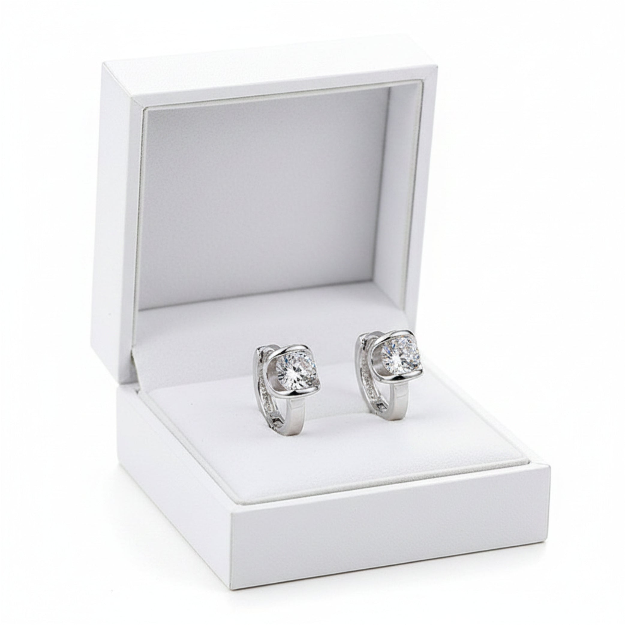 Sterling Silver Huggie Hoop Earrings with CZ Stones