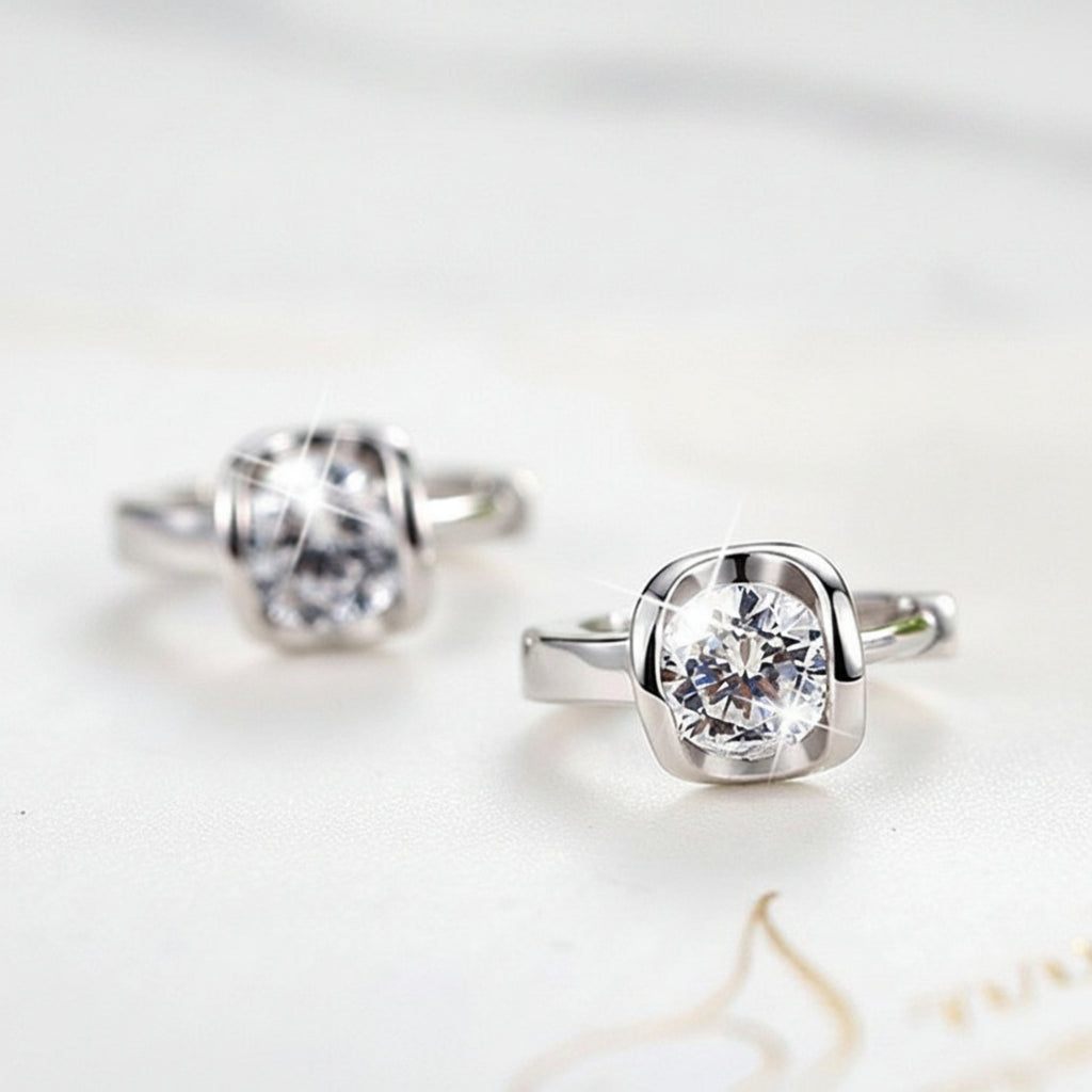 Sterling Silver Huggie Hoop Earrings with CZ Stones