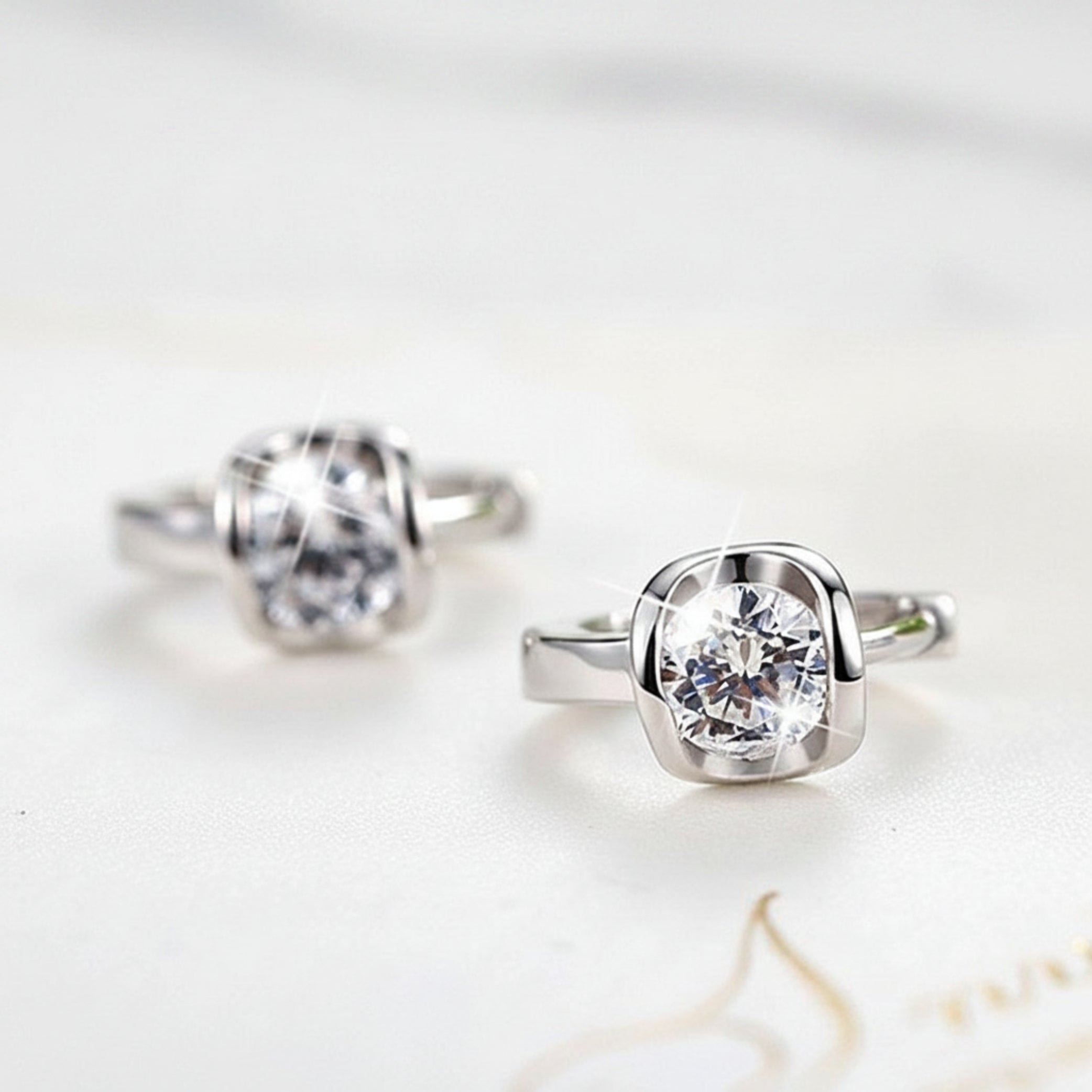 Sterling Silver Huggie Hoop Earrings with CZ Stones