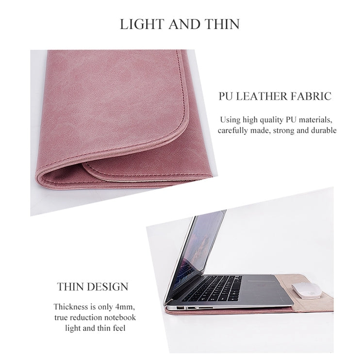 PU01S PU Leather Horizontal Invisible Magnetic Buckle Laptop Inner Bag for 14.1 inch laptops, with Small Bag, 14.1 inch with Small Bag