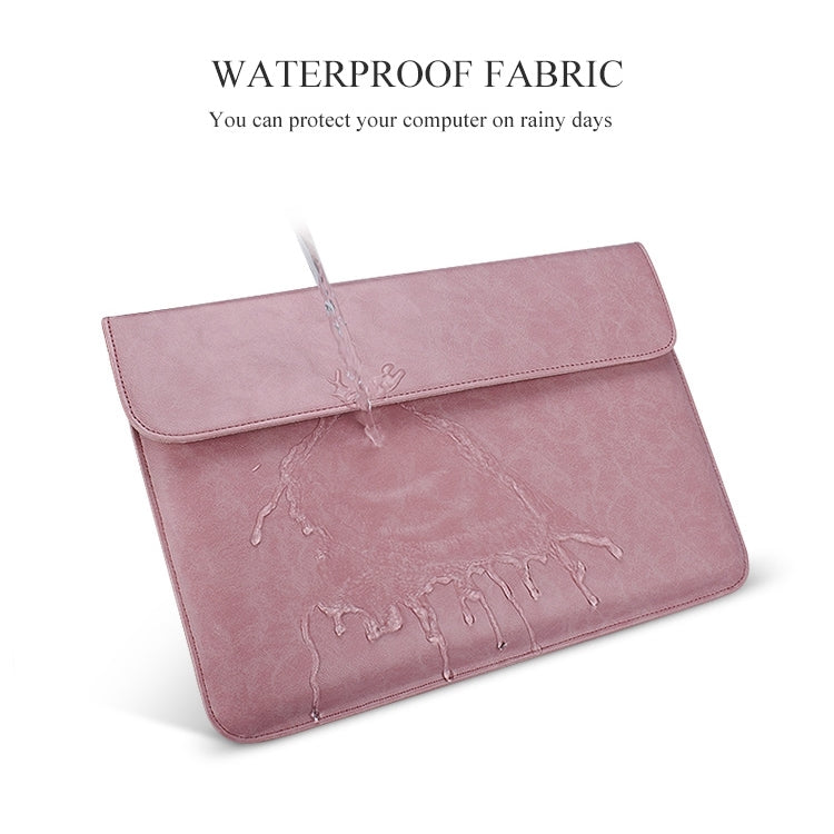 PU01S PU Leather Horizontal Invisible Magnetic Buckle Laptop Inner Bag for 14.1 inch laptops, with Small Bag, 14.1 inch with Small Bag