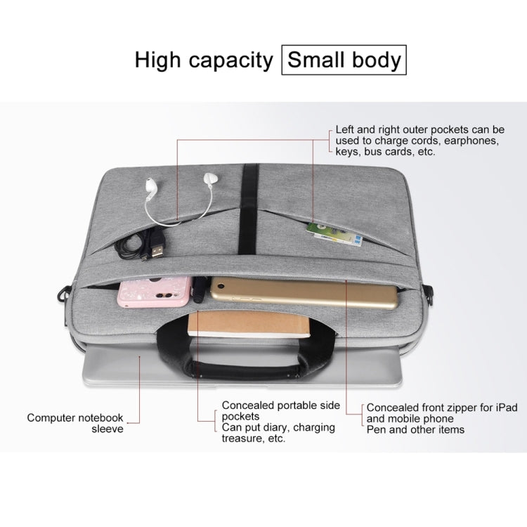 14.1 inch Breathable Wear-resistant Fashion Business Shoulder Handheld Zipper Laptop Bag with Shoulder Strap, 14.1 inch