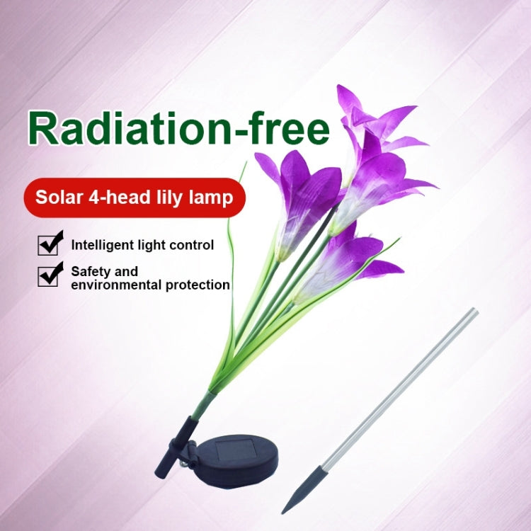 Simulated Lily Flower 4 Heads Solar Powered Outdoor IP55 Waterproof LED Decorative Lawn Lamp, White Light, White Light