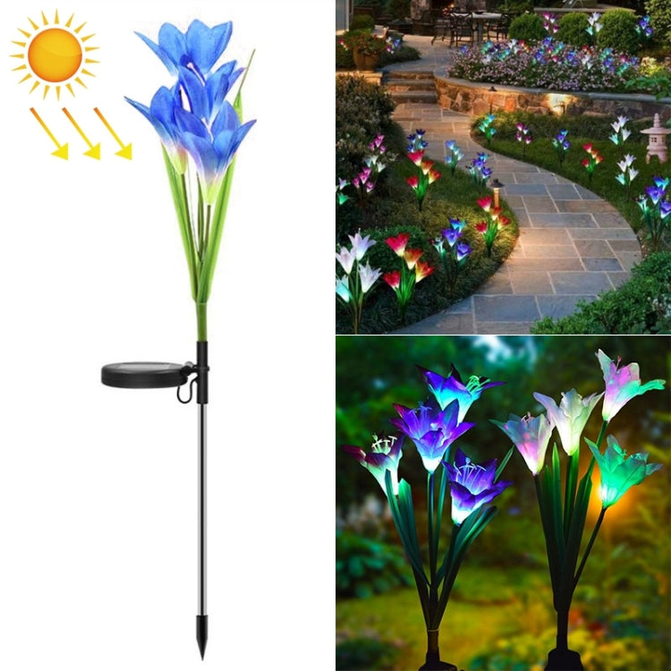 Simulated Lily Flower 4 Heads Solar Powered Outdoor IP55 Waterproof LED Decorative Lawn Lamp, White Light, White Light
