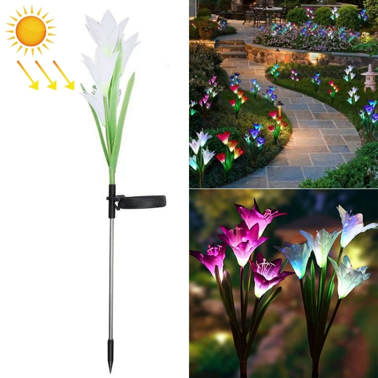 Simulated Lily Flower 4 Heads Solar Powered Outdoor IP55 Waterproof LED Decorative Lawn Lamp, White Light, White Light