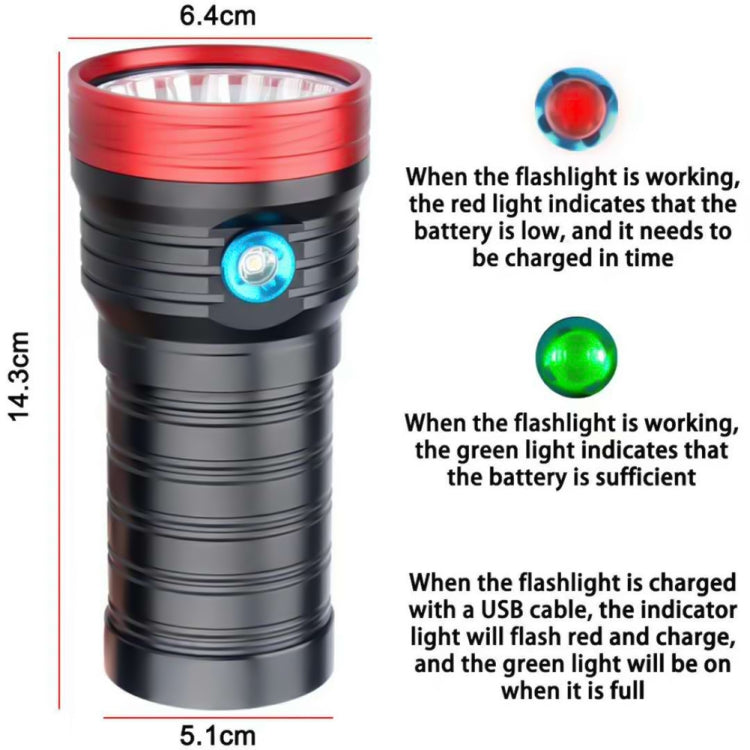 3 Gears, DB18 18xT6, Luminous Flux: 5400lm LED Flashlight, with 4 18650 Batteries