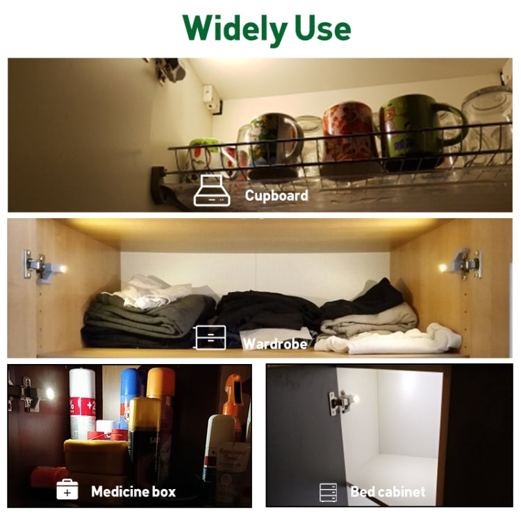 10 PCS 0.3W Universal Inner Hinge LED Sensor lamp Cupboard 3 LEDs Night light Auto ON/OFF Bulb, 10 PCS White Light, 10 PCS Warm White