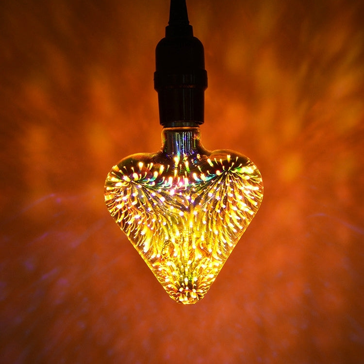 E27 4W IP65 Waterproof Heart Shape Warm White 3D Fireworks LED Bulb, 2700K 48 LEDs SMD 2835 Vintage Atmosphere Decoration Art Lamp, AC 85-265V