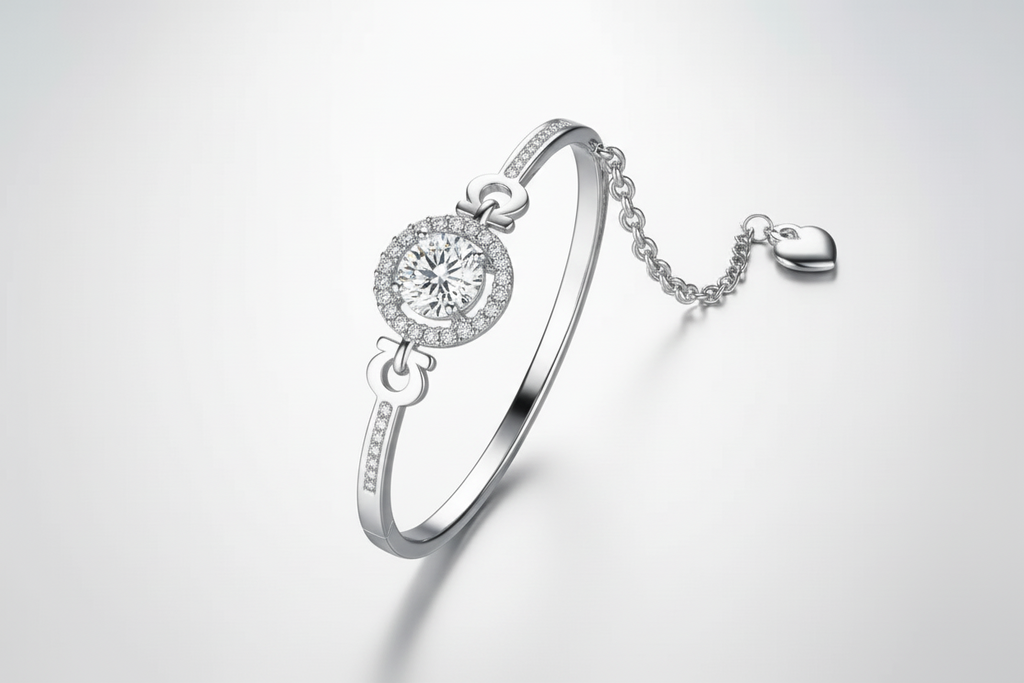 Women’s Silver Halo Crystal Bracelet – Elegant Sparkling Jewelry, Perfect Gift for Her