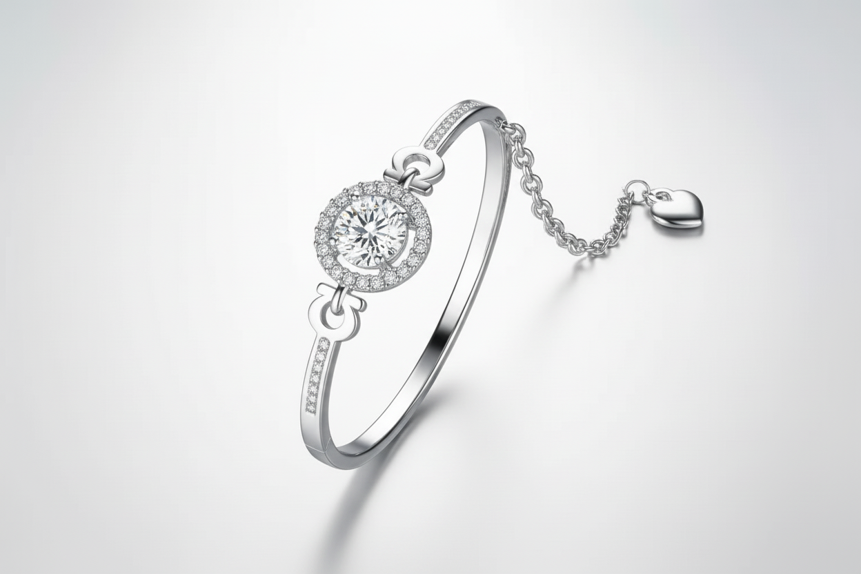 Women’s Silver Halo Crystal Bracelet – Elegant Sparkling Jewelry, Perfect Gift for Her