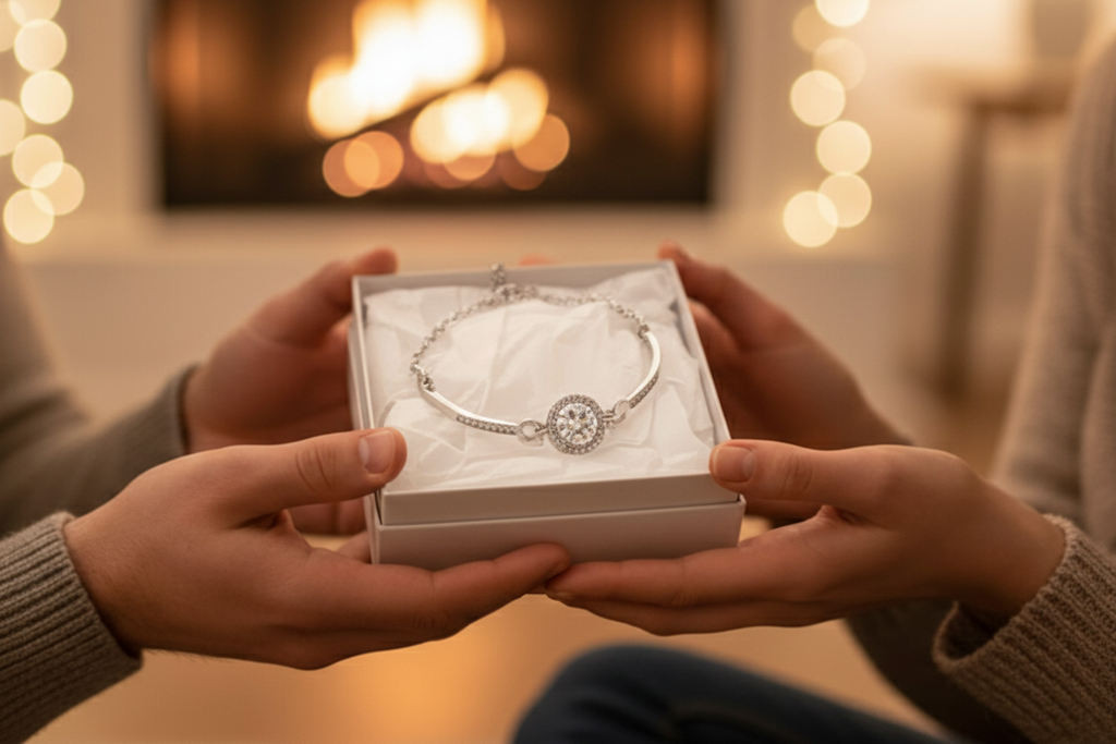 Women’s Silver Halo Crystal Bracelet – Elegant Sparkling Jewelry, Perfect Gift for Her